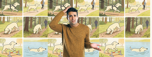 en fond le chien "Carebd" fait différents sports 